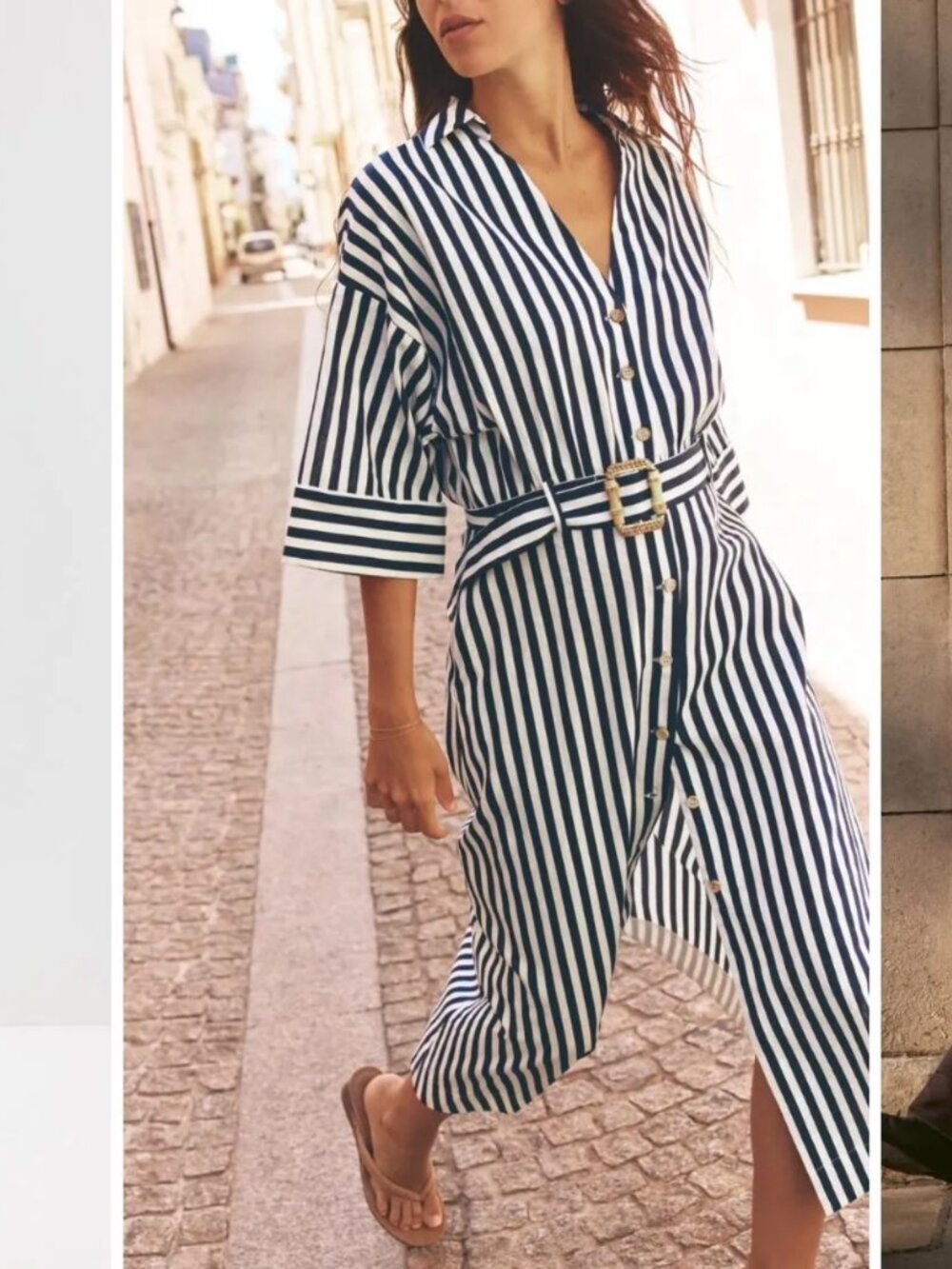 Zara Blue and White Striped Belted Maxi Dress